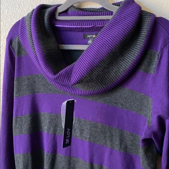 Apt 9 XL long sleeve Purple gray striped cowl neck winter sweater size XL NWT - Picture 2 of 3